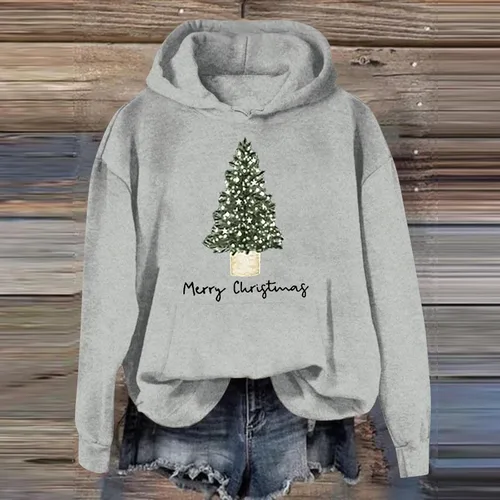Vista 3 de HUCHPI Sudaderas con capucha de Navidad para mujer, talla grande, casual, ajuste holgado, manga larga, cómoda, ligera, con bolsillo