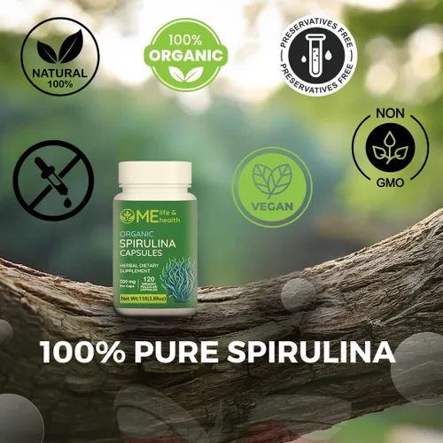 Vista 5 de ME LIFE & HEALTH Cápsulas SPIRULINA, ricas en proteínas, antioxidantes y vitaminas, polvo de espirulina 100% orgánica, apoya la salud inmunológica