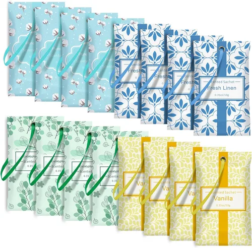 Vista 12 de SCENTORINI Sobres perfumados para cajones y armarios, aroma de algodón puro, paquete de 14 bolsitas de larga duración, ambientador de armario
