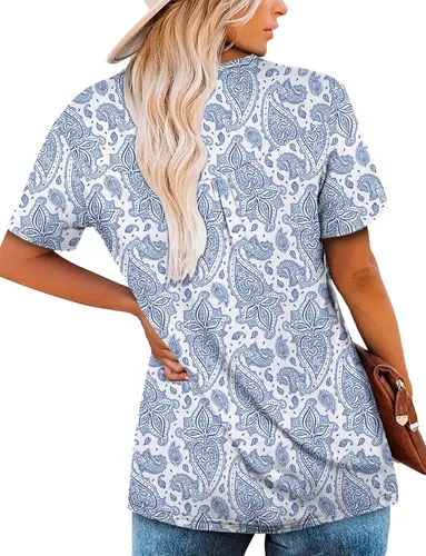 Vista 4 de Blusa casual con cuello en V tipo Henley para mujeres, camisa con botones, acampanada y holgada