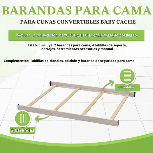 Vista 3 de Kit de conversión de tamaño completo, rieles de cama para cunas de bebé, múltiples acabados disponibles (blanco antiguo)