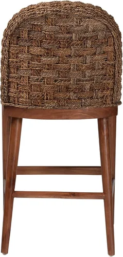 Vista 6 de Bali & pari Denver - Taburete moderno bohemio de madera de acacia y hierba marina con acabado marrón nogal