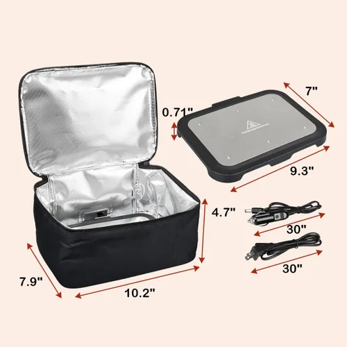 Vista 3 de TN TONNY Calentador portátil de 12 V, calentador de lonchera eléctrica de 12 V/110 V, calentador de alimentos personal, bolsa de almuerzo calentada