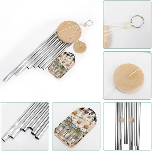 Vista 3 de Campanillas de viento de margaritas para exteriores con sonido relajante y rico, campanillas de viento conmemorativas regalos para mamá, gran regalo