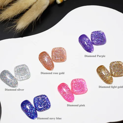 Vista 5 de FZANEST Esmalte de uñas en gel con purpurina LED UV, color brillante removible, arte de uñas (oro diamante claro)