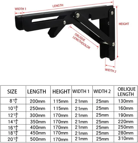 Vista 6 de Soportes de estante plegables negros con carga máxima de 220 libras, soporte de estante de montaje en pared resistente que ahorra espacio para mesa