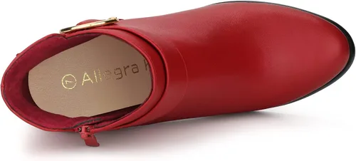 Vista 5 de Allegra K Botines de tacón grueso con hebilla circular y punta redonda para mujer