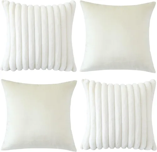 Vista 7 de OTOSTAR Juego de 4 fundas de almohada decorativas de felpa de piel sintética de 18 x 18 pulgadas, fundas de almohada de lujo suaves a rayas mullidas