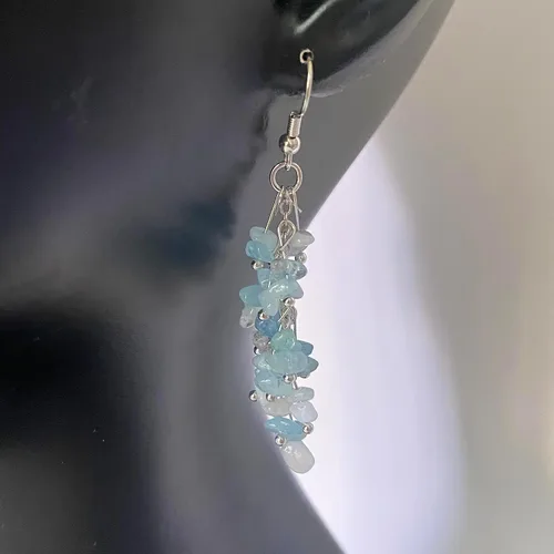 Vista 2 de Aretes colgantes con cuentas de piedra de chakra para mujeres y niñas, coloridas piedras naturales y cristales para meditación, joyería de yoga