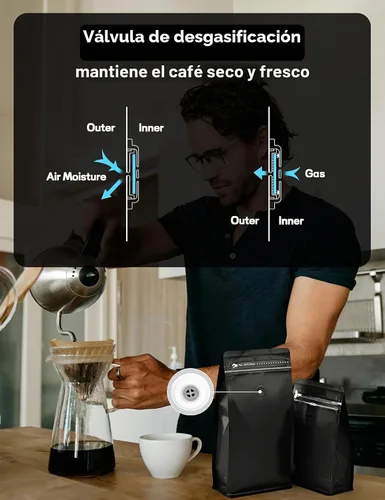 Vista 4 de FireKylin 50 piezas de bolsas de café con válvula, (8 onzas, 0.5 libras) Bolsas de pie resellables con ventilación, bolsas de almacenamiento