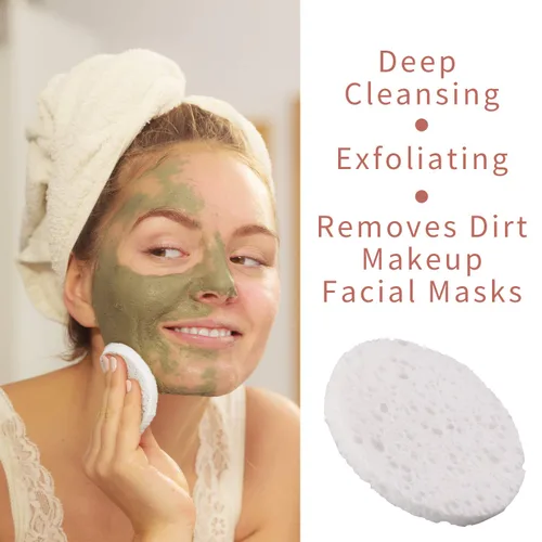 Vista 6 de 50 esponjas faciales comprimidas, esponjas faciales de celulosa blanca GAINWELL 100% naturales, esponjas cosméticas de spa para limpieza facial