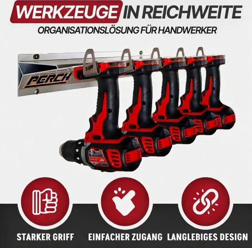 Vista 3 de Soporte para herramientas PERCH para Milwaukee M18 18v Monta de forma segura 5 herramientas inalámbricas Montaje universal Organizador