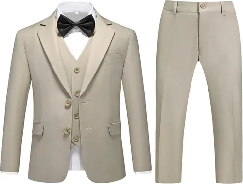 Vista 12 de Boys Suits Slim Fit Formal 3 Piece Kid Wedding Prom Ring Bearer Outfit Negro