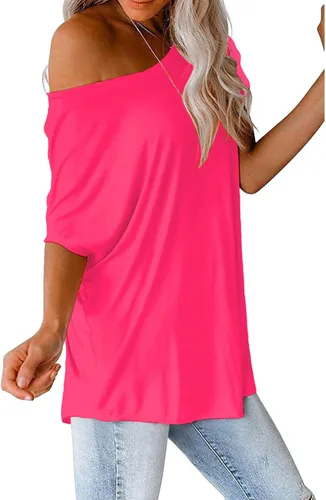 Vista 3 de MINT PLUS PINK Camisetas de gran tamaño para mujer, cuello redondo, manga corta, ajuste holgado