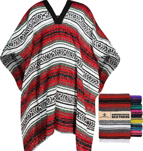 Vista 8 de Artisans Bazaar Poncho tradicional mexicano de Baja para hombres y mujeres, auténtico sarape de Gaban, manta de vaquero Pancho Jorongo Aguamarina