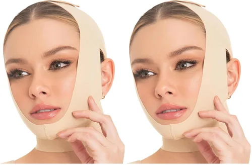 Vista 6 de M&D Correa de Adelgazamiento Facial con Compresión Lipósica para la Barba Postquirúrgica Beige S