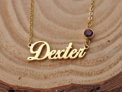 Vista 4 de GR35Z9 Collar personalizado con nombre de piedra natal en oro y plata