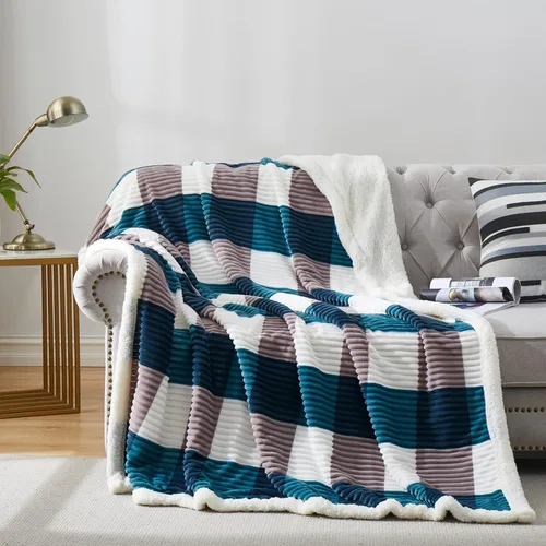 Vista 12 de PU MEI Manta Sherpa Individual a Cuadros Gruesa para Cama, 60"*80" Franela Súper Suave Difusa Forro Polar Reversible Terciopelo Afelpado Manta