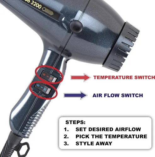 Vista 2 de Turbo Power Twin Turbo 3200 - Secador de pelo negro + difusor de malla metálica M Hair Designs (paquete), secadora profesional de alta velocidad