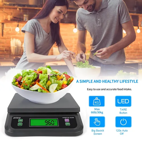Vista 6 de Báscula digital grande de cocina, 66 libras, 66.1 lbs/0.04 oz, báscula para panaderos con pantalla LCD, con escalas de conteo de tara y preparación