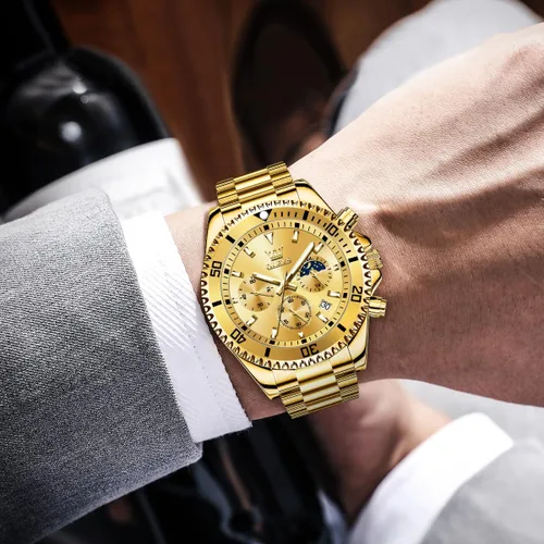 Vista 4 de OLEVS Relojes impermeables para hombre, de acero inoxidable, con cronógrafo, de lujo, color blanco, luminoso, de gran cara, analógico, de cuarzo