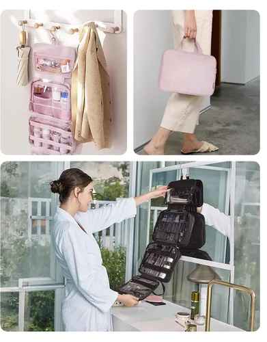 Vista 7 de Bolsa de viaje para artículos de aseo personal BAGSMART con organizador para joyas, bolsa de viaje colgante para artículos de tocador, organizador