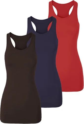 Vista 11 de TAIPOVE Camisetas largas sin mangas para mujer de algodón para capas con espalda cruzada extra largas para ropa deportiva, paquete de 3