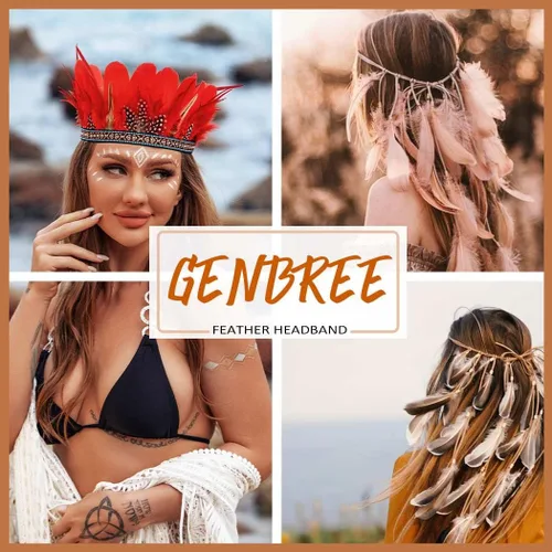 Vista 7 de Red Feather Headpiece Indian Costume Headdress Carnival Crown Headband for Women
