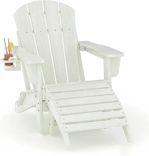 Vista 20 de Juego de 2 sillas Adirondack plegables HDPE con mesa auxiliar, color negro