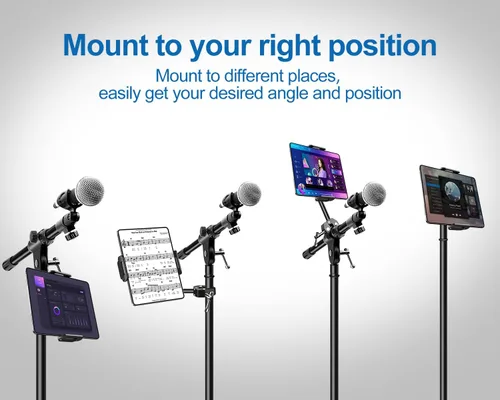 Vista 2 de Soporte de aluminio Elitehood para iPad para soporte de micrófono, soporte lateral para iPad para música con soporte para micrófono, soporte