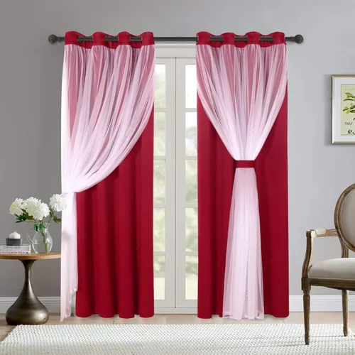 Vista 23 de BONZER Cortinas opacas con superposición transparente, mezcla y combina paneles de ventana de doble capa con aislamiento térmico para sala de estar