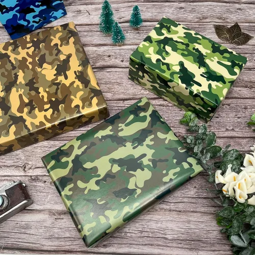 Vista 2 de Dtiafu Papel de regalo de camuflaje para hombres, niños y niños, papel de regalo del ejército para cumpleaños, día de los veteranos, papel de regalo
