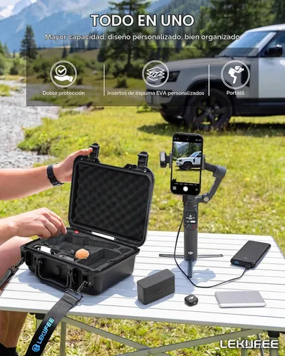 Vista 7 de Lekufee Funda rígida impermeable portátil para DJI Osmo Mobile 8P, estabilizador de cardán, DJI Mic Mini 2, Mic 3/2 y más accesorios (solo funda)