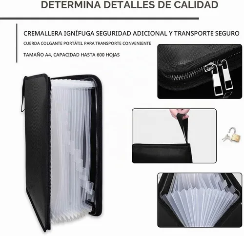 Vista 3 de Bolsa de documentos ignífuga, resistente al fuego y al agua, tamaño A4, 12 bolsillos, resistente al fuego, impermeable, seguro, portadocumentos