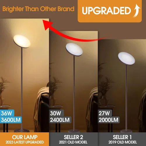 Vista 2 de Lámpara de pie LED Torchiere con control remoto, lámpara de pie para sala de estar 30W/2600LM brillante, temperatura de color 3000K-6500K