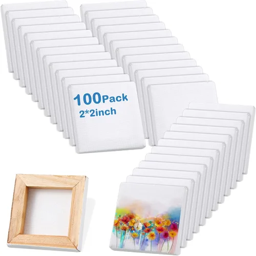 Vista 8 de Maitys 50 mini paneles de lienzo de 2 x 2 pulgadas, pequeños tableros cuadrados de lienzo estirado en blanco para pintar adolescentes, arte, óleo
