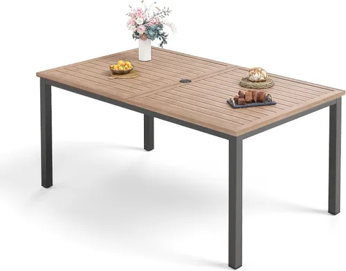 Vista 13 de Sophia & William - Mesa de comedor de metal para 6 personas, con agujero para sombrilla