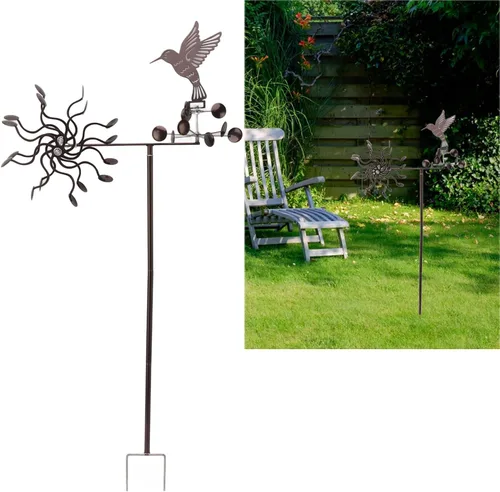 Vista 2 de Haofy Molinillo de viento para exteriores, estacas de metal para patio, molino de viento de metal, colibrí, escultura de viento para césped al aire