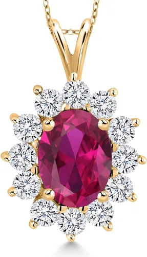 Vista 204 de Gem Stone King Collar con piedra natal ovalada de plata chapada en oro amarillo de 18 quilates, ovalado de 0.315 x 0.236 in, collares con colgante