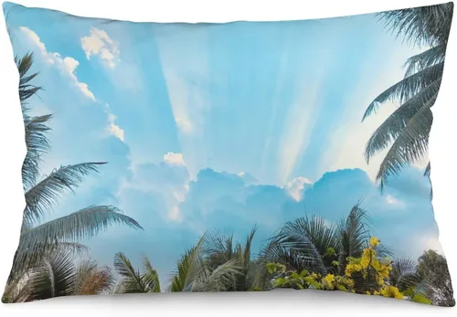 Vista 40 de Protector de almohada de playa con palmeras tropicales de 16 x 14 pulgadas, palmeras de playa, paisaje marino costero, decorativo, rectangular
