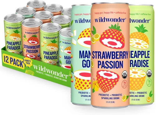Vista 9 de Wildwonder Bebida de jugo probiótico espumosa con inmunidad y apoyo a la digestión, con fibra de 0.18 oz y probióticos vivos, sin cafeína, orgánica