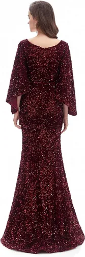 Vista 3 de LYKYCYFG Vestido de noche con lentejuelas para mujer, cuello en V, mangas acampanadas, africano, vestidos de fiesta de graduación