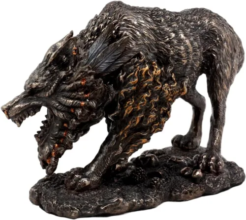 Vista 3 de Ebros Gift Figura vikinga de mitología nórdica Fenrir Wolf God Slayer de Odin de 8.25 pulgadas de largo, figura de lobo gigante de Vánagandr poética