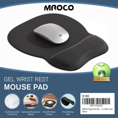 Vista 7 de MROCO - Alfombrilla ergonómica para mouse con reposamuñecas de gel, 9.4 x 8.1 pulgadas, color negro Ergonomic Shape Design for Pain Relief