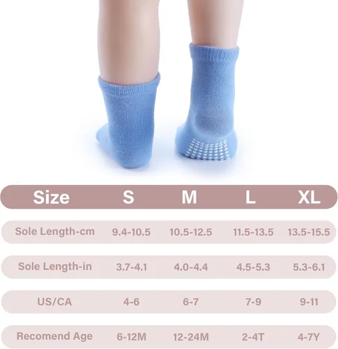 Vista 4 de JAKIDAR Paquete de 12 calcetines de algodón para bebés, calcetines para niños pequeños, antideslizantes, parte inferior