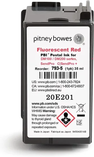 Vista 5 de Pitney Bowes 793-5 Cartucho de tinta para DM100, DM200 y SendPro C y SendPro+, tinta roja, 1.2 fl oz Rojo