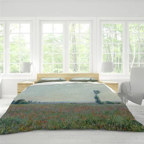 Vista 3 de Claude Monet Funda nórdica de 3 piezas Paisaje de granja Juego de ropa de cama Cálida cubierta transpirable de microfibra con cierre de cremallera