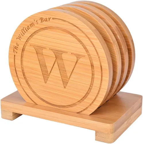 Vista 9 de Posavasos personalizados, posavasos grabados personalizados, posavasos de bambú para bebidas, posavasos de monograma con soporte, grandes regalos