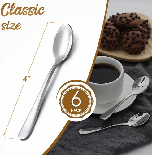 Vista 2 de Hiware Cucharas de café Demitasse de 6 piezas, mini cucharas de café de acero inoxidable de 4 pulgadas