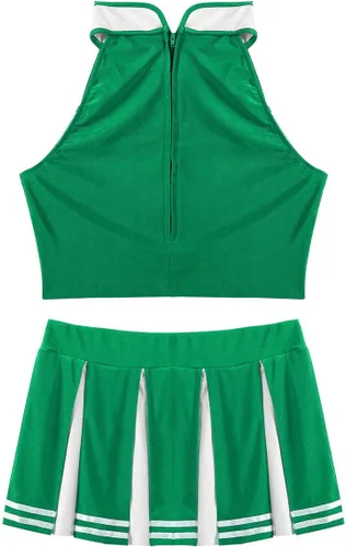Vista 4 de YiZYiF Conjunto de disfraz de animadora para mujer, minifalda plisada, sexy, para colegiala